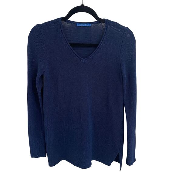 J. McLaughlin Cotton Blend Knit V Neck Navy Sweater Womens Size Small - Picture 1 of 6